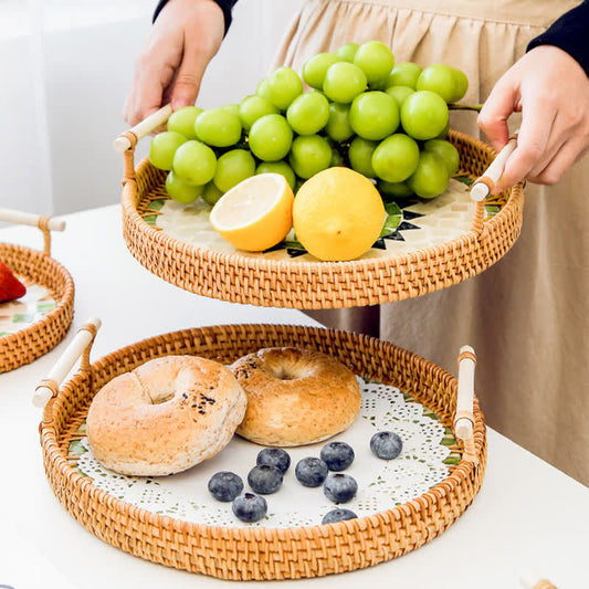Panier de rangement pour collations en rotin tressé