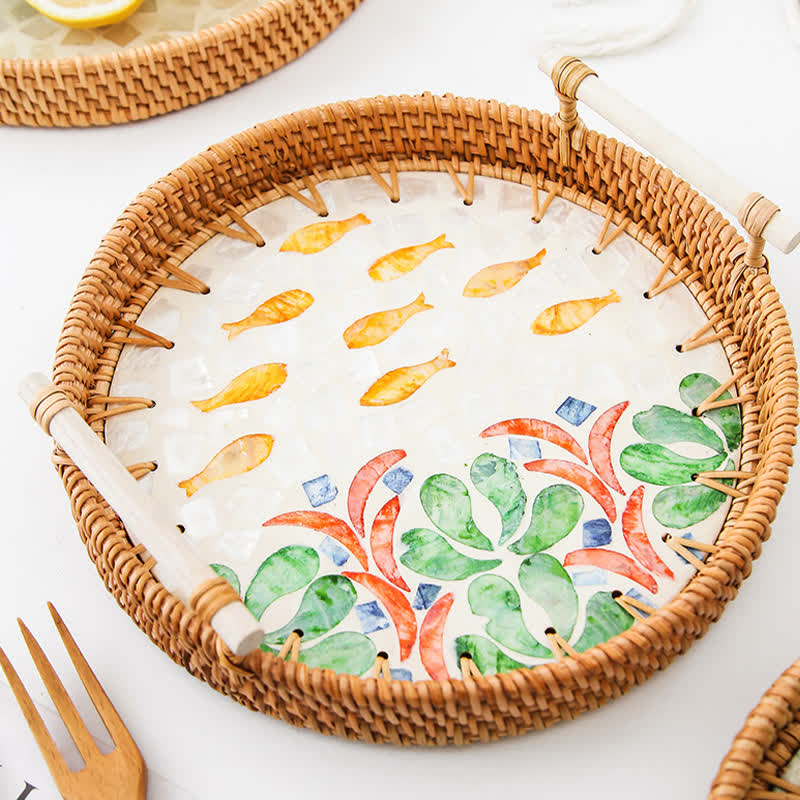 Panier de rangement pour collations en rotin tressé