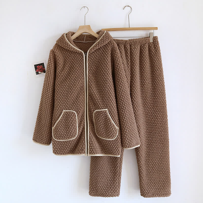 Ensemble pyjama en polaire chaude avec capuche