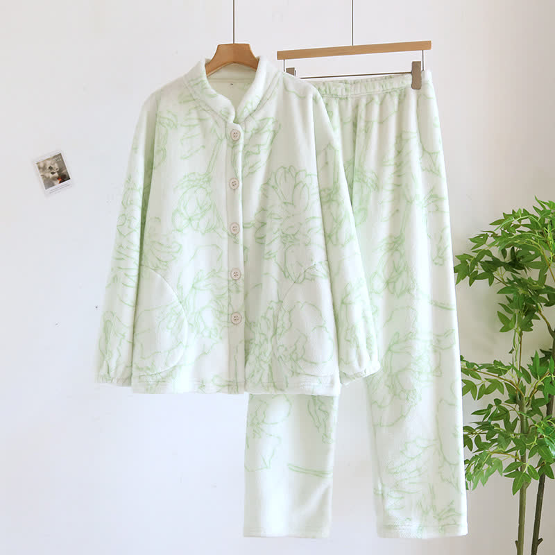 Rural Lotus – Ensemble pyjama en flanelle chaude