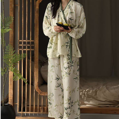 Ensemble pyjama col V en gaze de coton bambou