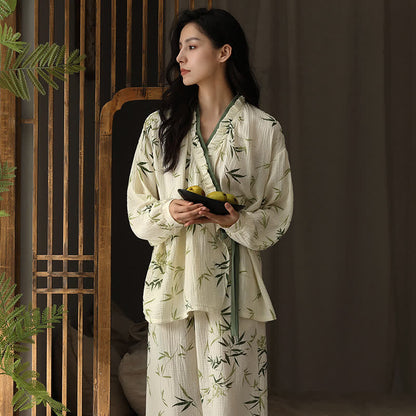 Ensemble pyjama col V en gaze de coton bambou