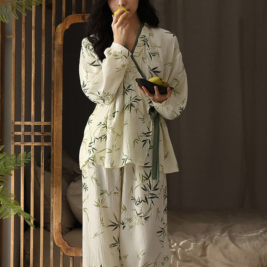 Ensemble pyjama col V en gaze de coton bambou