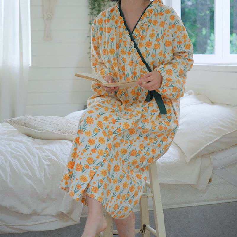 Chemise de nuit en pur coton brossé à motif floral