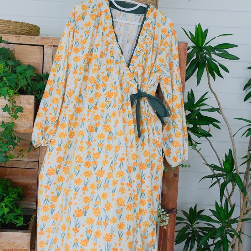 Chemise de nuit en pur coton brossé à motif floral