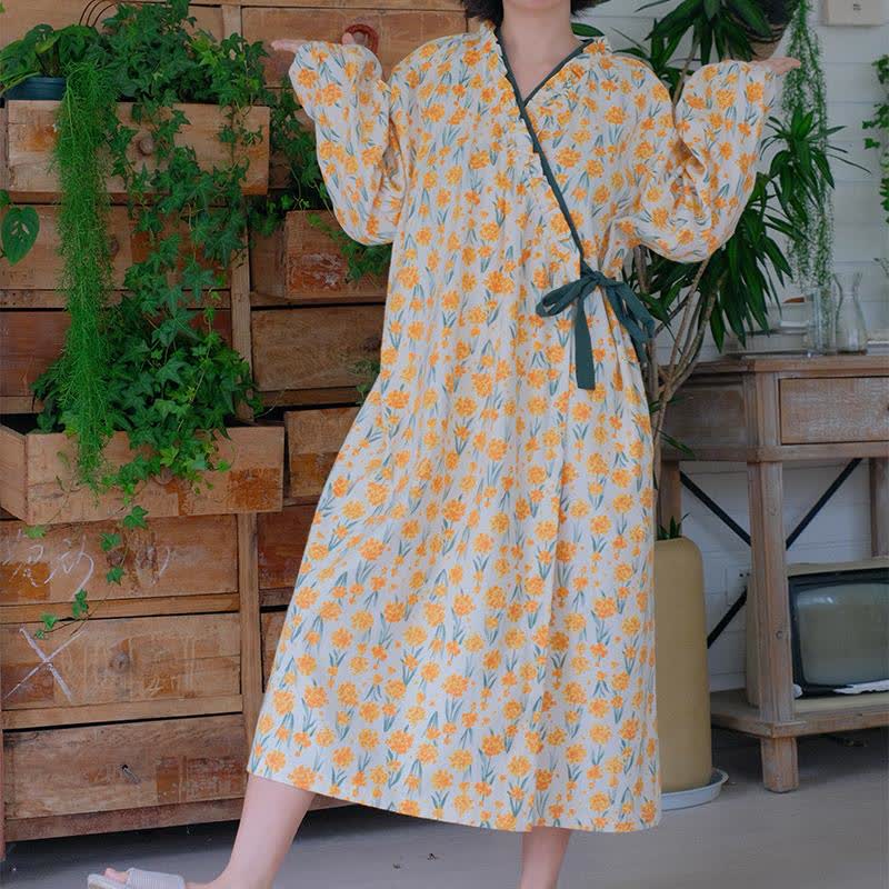 Chemise de nuit en pur coton brossé à motif floral