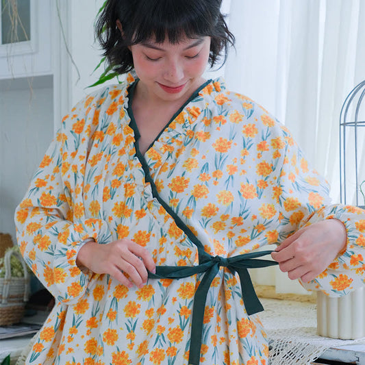 Chemise de nuit en pur coton brossé à motif floral