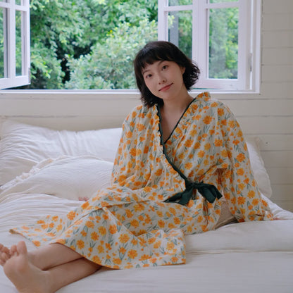 Chemise de nuit en pur coton brossé à motif floral