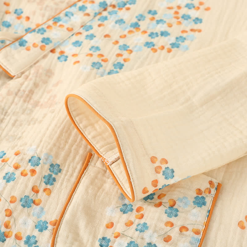 Ensemble pyjama à manches longues en kimono de coton à motif floral