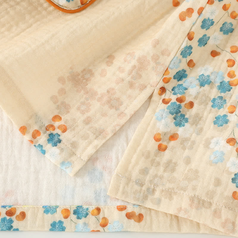 Ensemble pyjama à manches longues en kimono de coton à motif floral