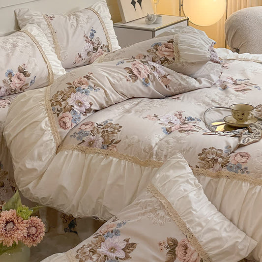 Parure de lit en pur coton style princesse rétro (4 pièces)