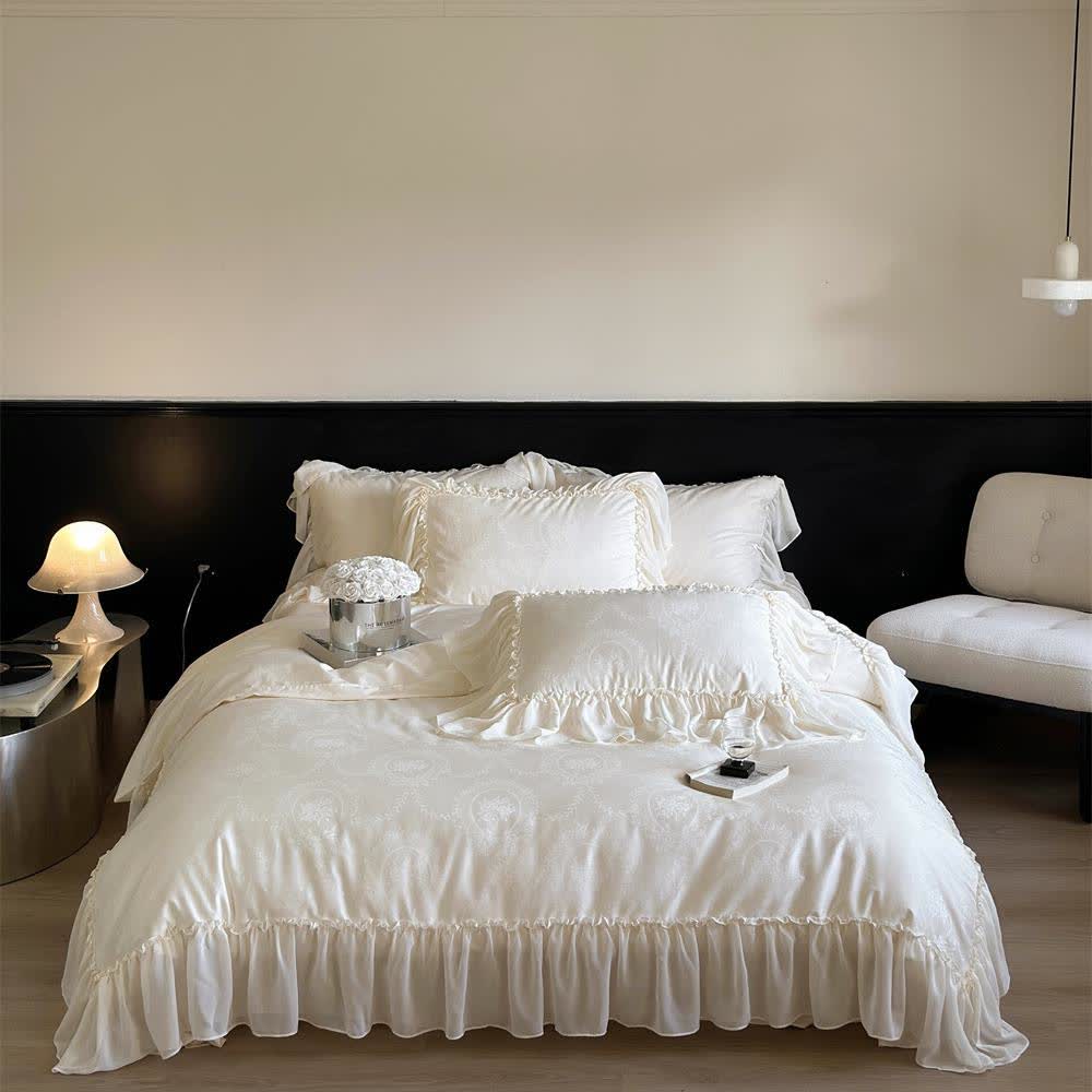 Parure de lit de style maison de campagne française en satin de coton (4 pièces)