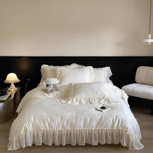 Parure de lit de style maison de campagne française en satin de coton (4 pièces)