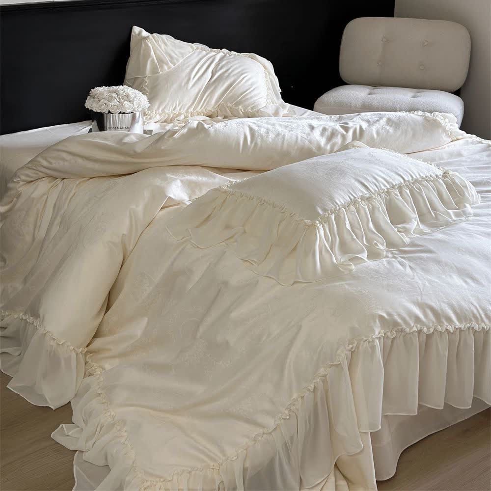 Parure de lit de style maison de campagne française en satin de coton (4 pièces)