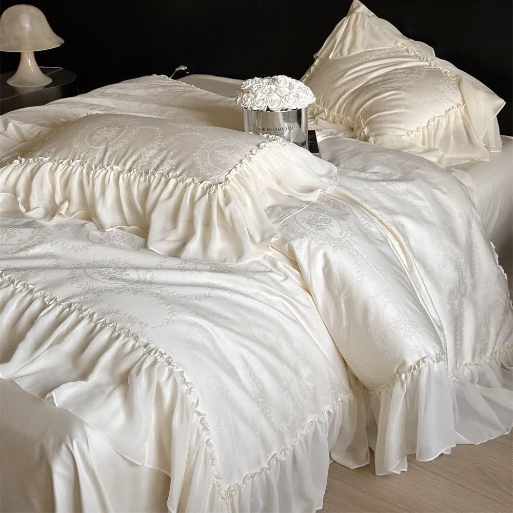 Parure de lit de style maison de campagne française en satin de coton (4 pièces)