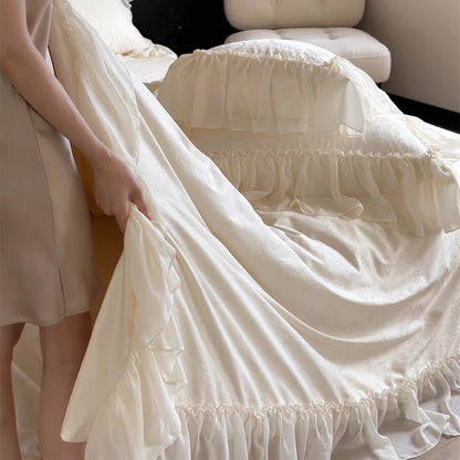 Parure de lit de style maison de campagne française en satin de coton (4 pièces)