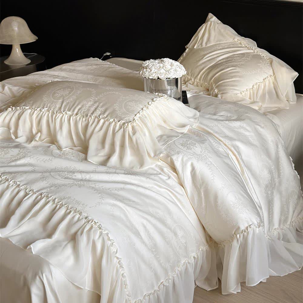 Parure de lit de style maison de campagne française en satin de coton (4 pièces)