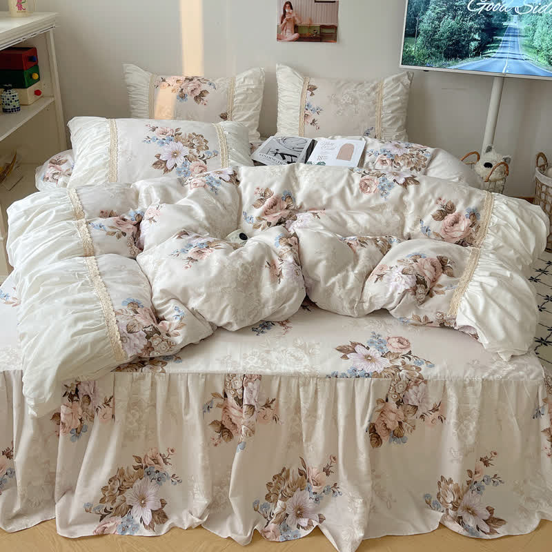 Parure de lit en pur coton style princesse rétro (4 pièces)