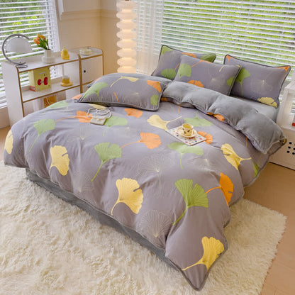 Parure de lit en coton avec feuilles de ginkgo (4 pièces)
