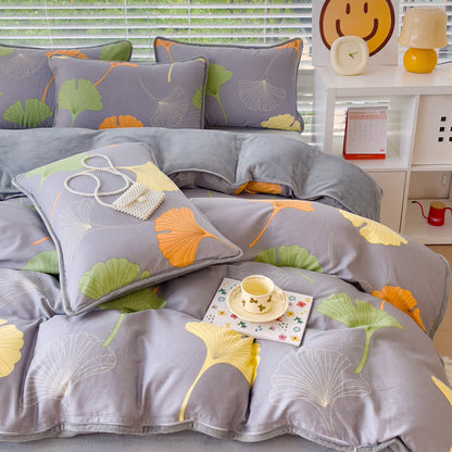 Parure de lit en coton avec feuilles de ginkgo (4 pièces)