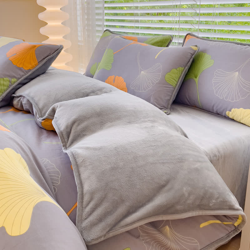 Parure de lit en coton avec feuilles de ginkgo (4 pièces)
