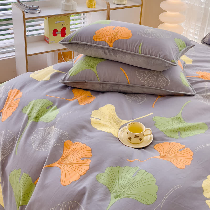 Parure de lit en coton avec feuilles de ginkgo (4 pièces)