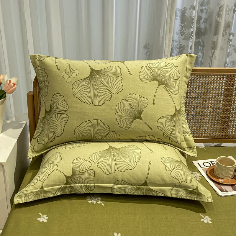 Linge de lit en coton brossé avec feuilles de ginkgo