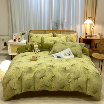 Linge de lit en coton brossé avec feuilles de ginkgo