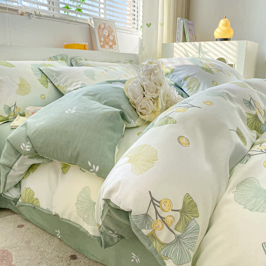 Linge de lit rafraîchissant en feuilles de ginkgo en pur coton