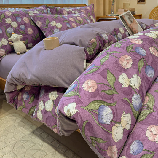 Linge de lit élégant en coton brossé style tulipe