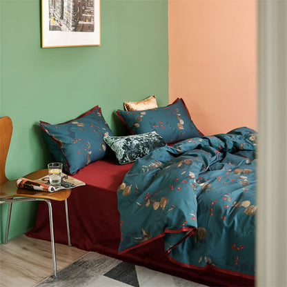 Parure de lit en coton de style littéraire rétro (4 pièces)