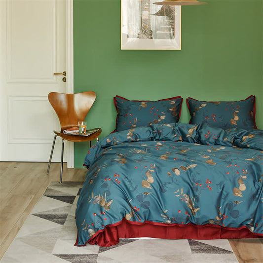 Parure de lit en coton de style littéraire rétro (4 pièces)
