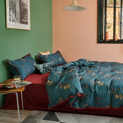 Parure de lit en coton de style littéraire rétro (4 pièces)