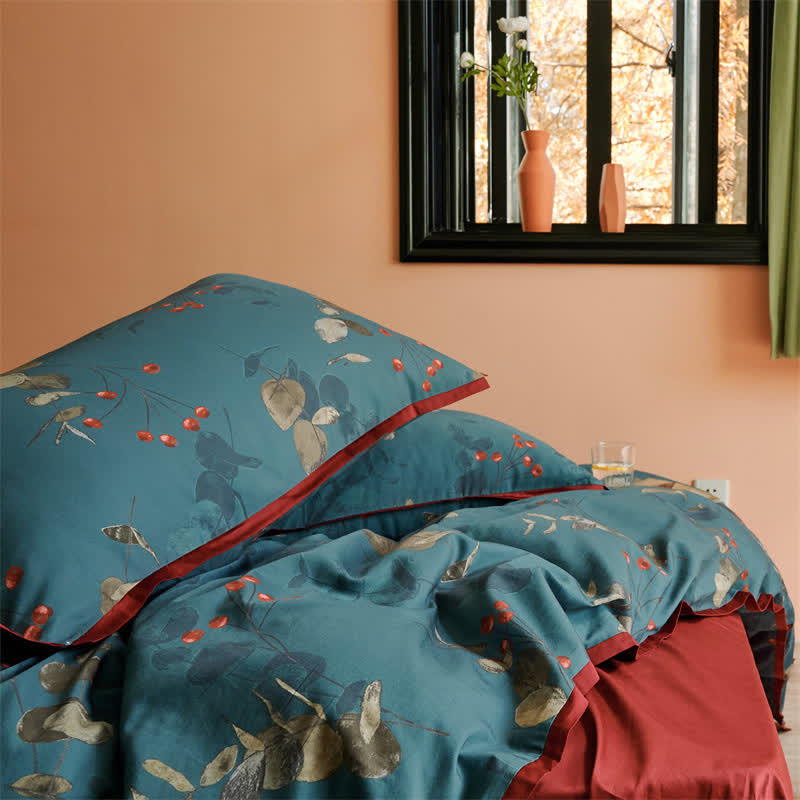 Parure de lit en coton de style littéraire rétro (4 pièces)