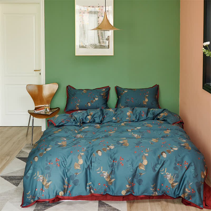 Parure de lit en coton de style littéraire rétro (4 pièces)