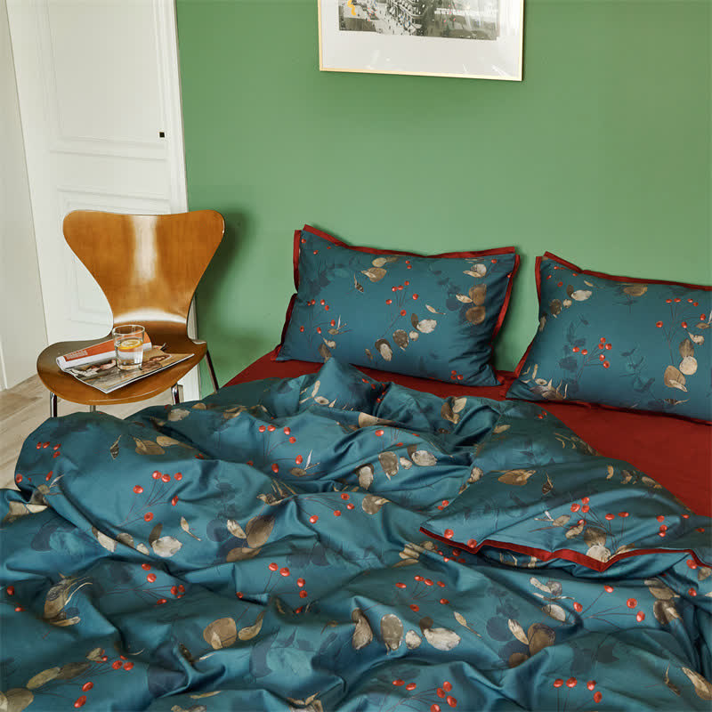 Parure de lit en coton de style littéraire rétro (4 pièces)