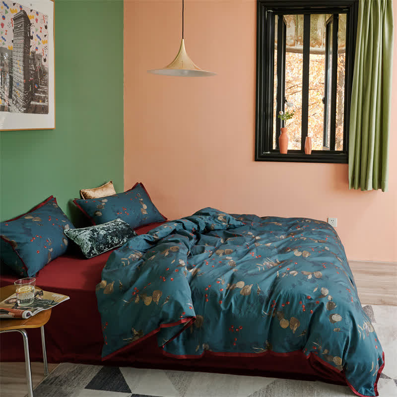 Parure de lit en coton de style littéraire rétro (4 pièces)