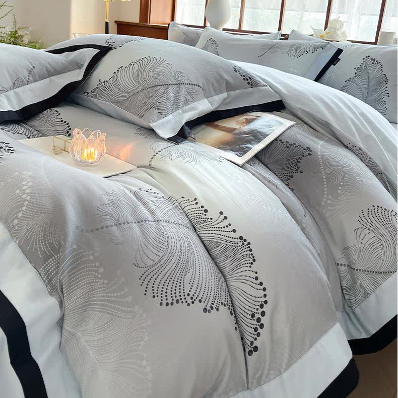 Parure de lit luxueuse en coton brossé à motif floral (4 pièces)