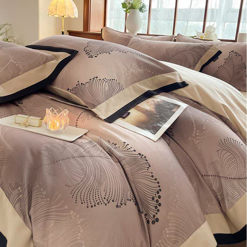 Parure de lit luxueuse en coton brossé à motif floral (4 pièces)