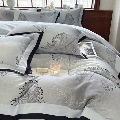 Parure de lit luxueuse en coton brossé à motif floral (4 pièces)