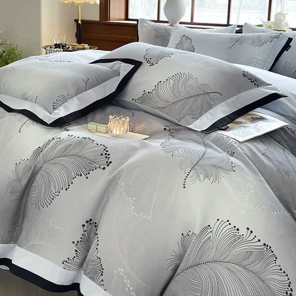 Parure de lit luxueuse en coton brossé à motif floral (4 pièces)