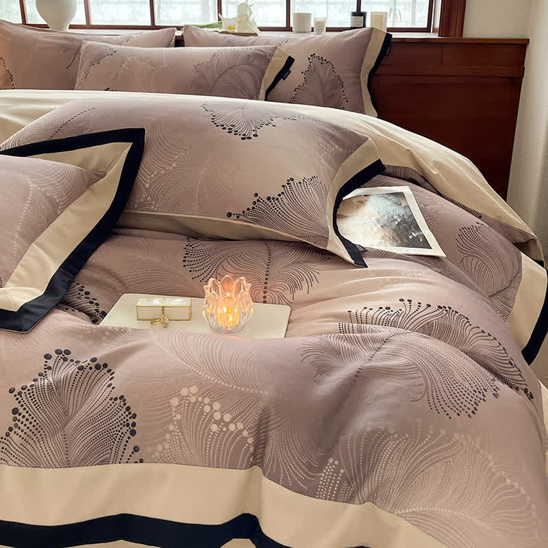Parure de lit luxueuse en coton brossé à motif floral (4 pièces)