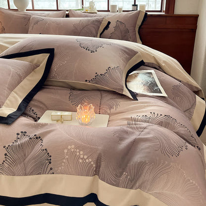 Parure de lit luxueuse en coton brossé à motif floral (4 pièces)