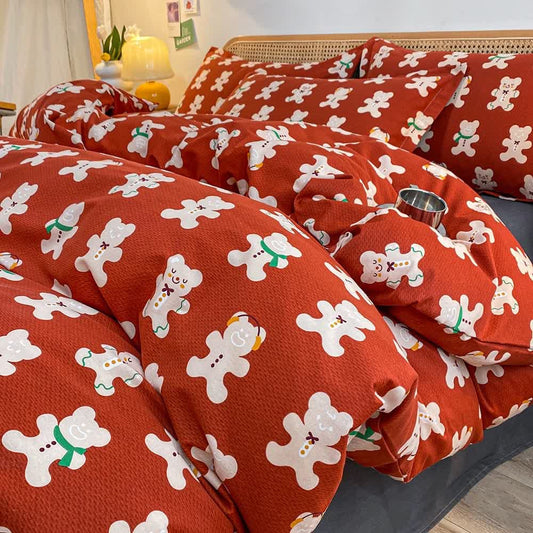 Parure de lit ours en pain d'épices en pur coton brossé (4 pièces)