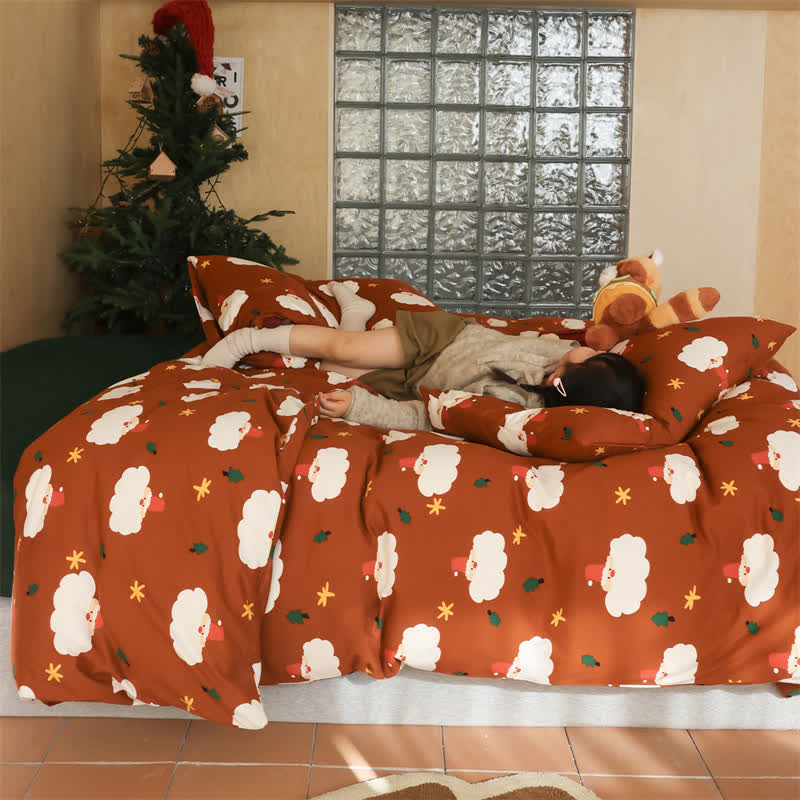 Parure de lit Père Noël en pur coton (4 pièces)