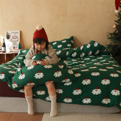 Parure de lit de Noël en coton doux (4 pièces)