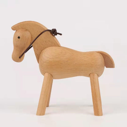 Décoration de cheval de poupée créative en bois massif