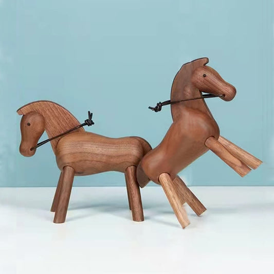 Décoration de cheval de poupée créative en bois massif