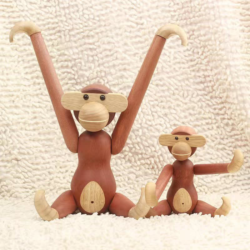 Poupée singe mobile décorative en bois massif