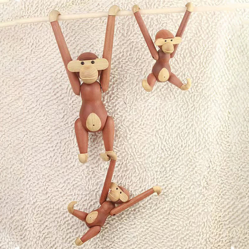Poupée singe mobile décorative en bois massif